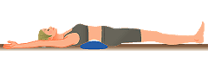 [1]　仰向けに床に横になり、腰の下に巻いたタオルなどを入れ腰を反らせます。
[2]　息を止めずに、ゆっくり時間をかけておなかを伸ばしましょう。。